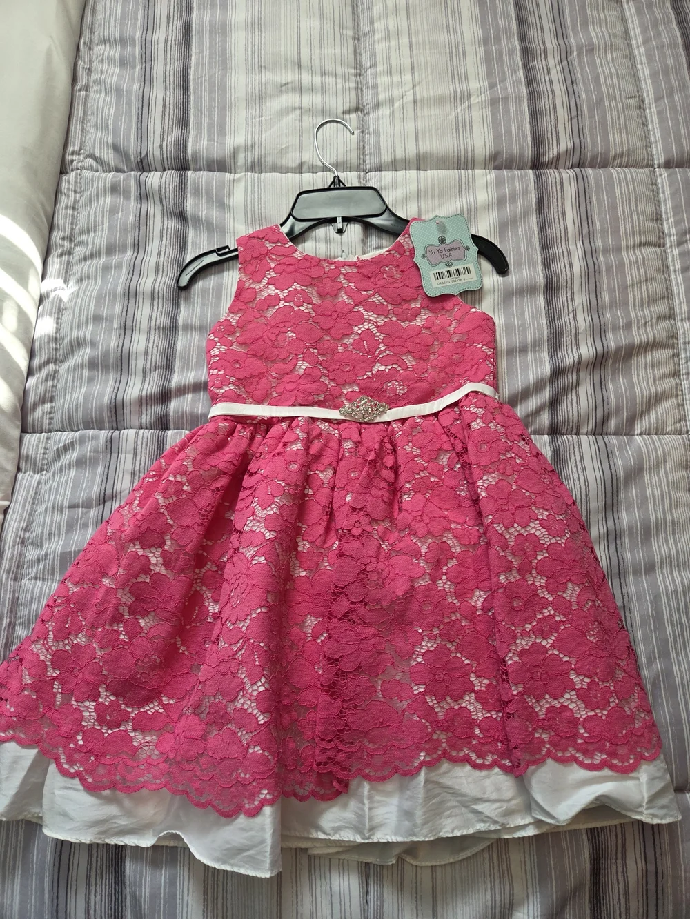 Ya Ya Fairies Hot Pink Floral Lace Princess Dress with Crystal Brooch